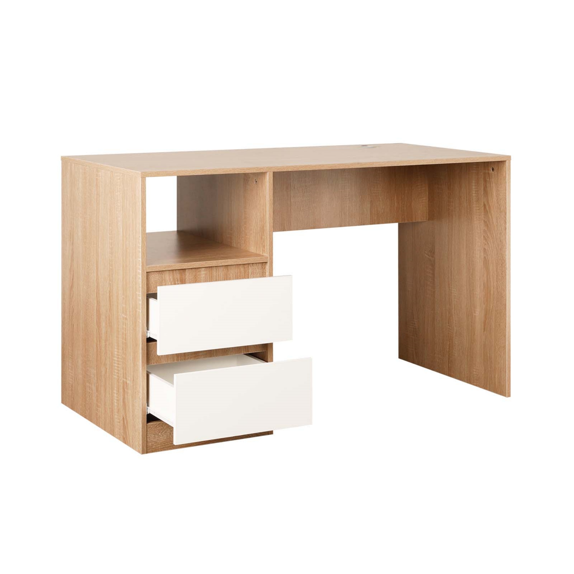2 Drawer Cabinet Executive Computer Desk Home Office Study Table Writing Workstation Natural/Black/White