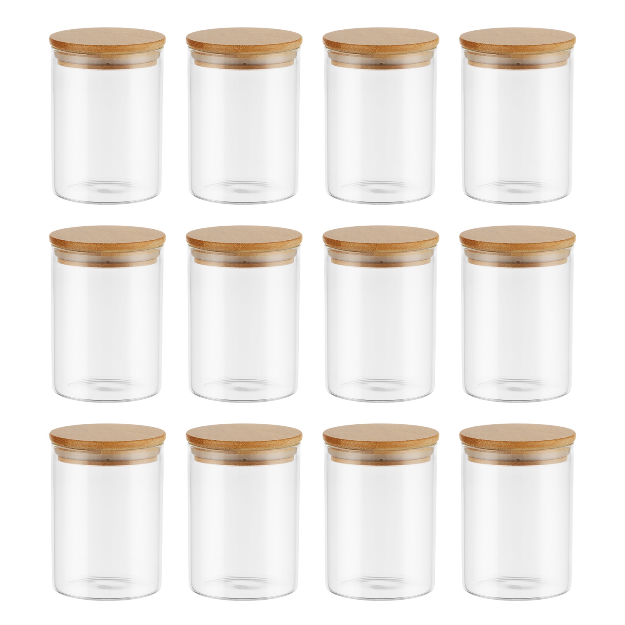 12PCS 300ml Pantry Airtight Glass Snacks Storage Preserving Jar Candy Tea Coffee Bean Organizer Bottle Bamboo Lid 