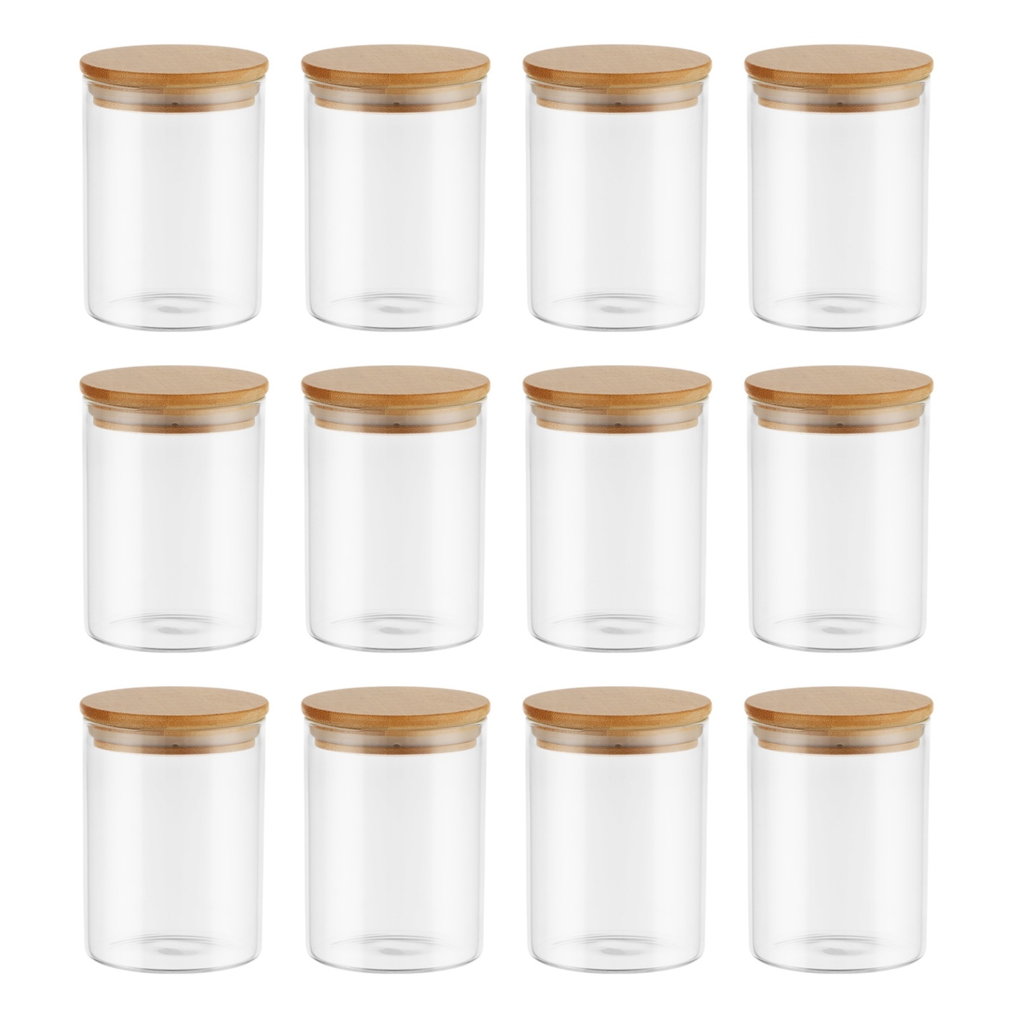 12PCS 300ml Pantry Airtight Glass Snacks Storage Preserving Jar Candy Tea Coffee Bean Organizer Bottle Bamboo Lid 