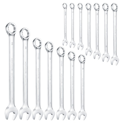 14PCs Dual Purpose Spanner Set Combination Ring Open End Wrench Hand Tool Kit