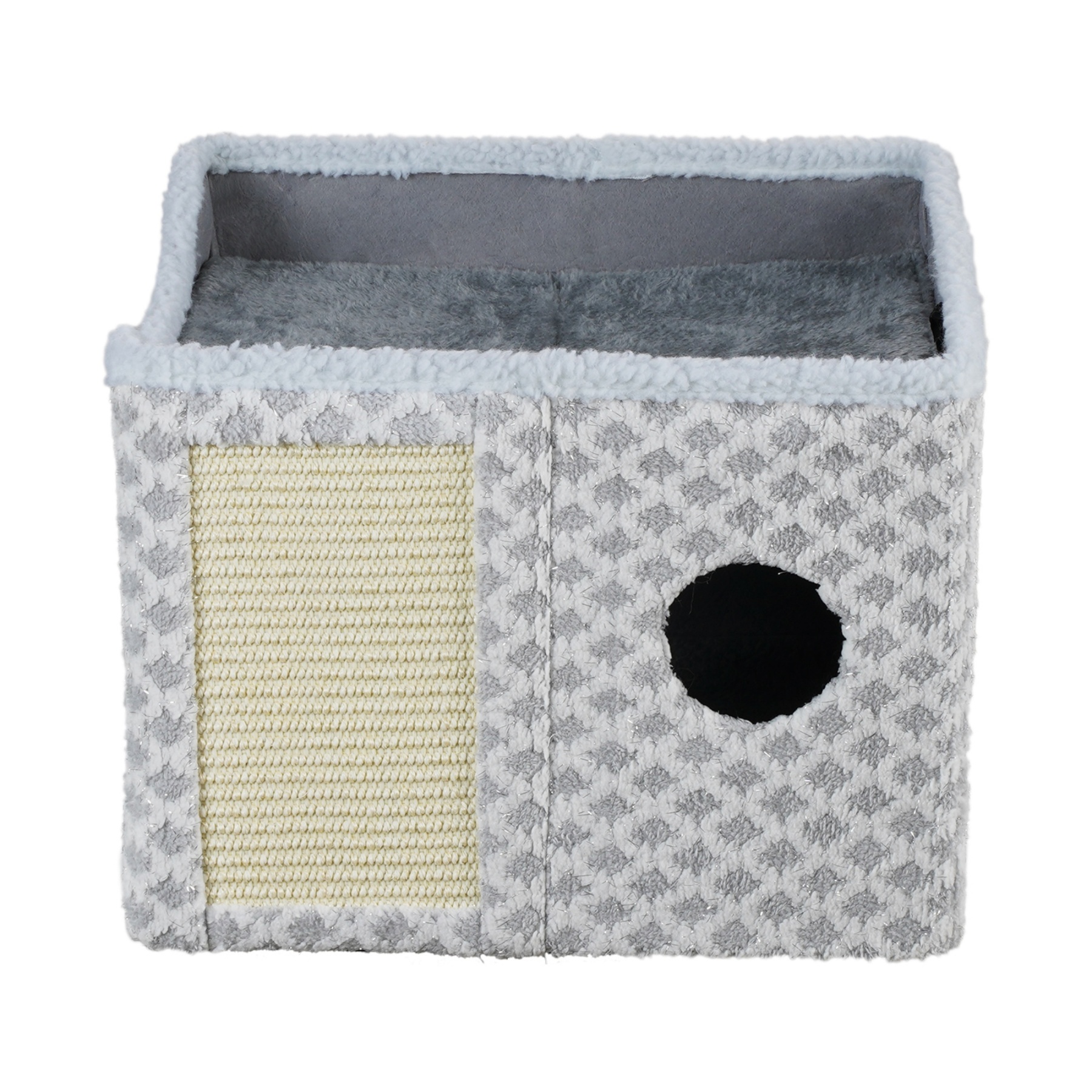 Foldable Indoor Pet Bed Cat Cave Felt Bed Scratch Pad Kitten Cat Hideaway House Grey/Blue