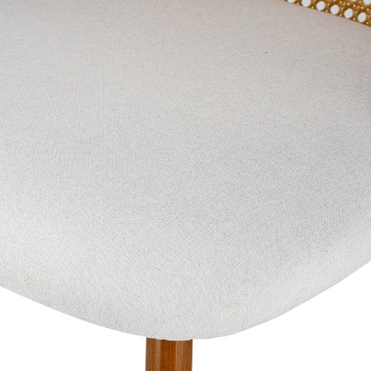 PU Leather Dining Side Chairs Curved Rattan Back Seat Metal Legs Set of 2 Black/White(Natural)