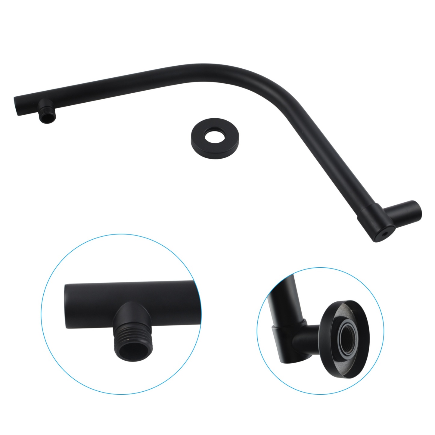 Bathroom Round Brass 180° Swivel Wall Mounted Gooseneck Shower Arm Bath Extension Rain Head Shower Arm Chrome/Black