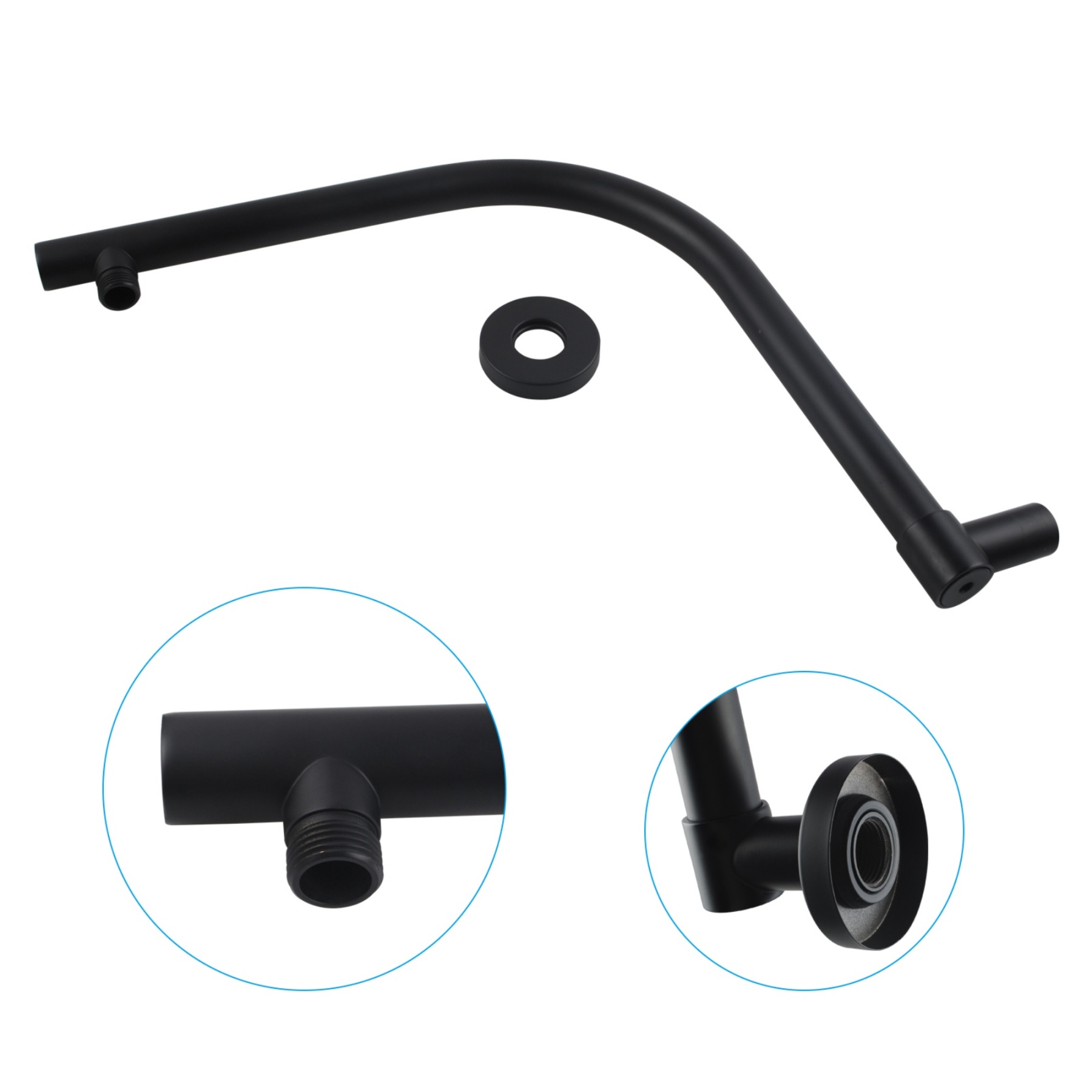 Bathroom Round Brass 180° Swivel Wall Mounted Gooseneck Shower Arm Bath Extension Rain Head Shower Arm Chrome/Black