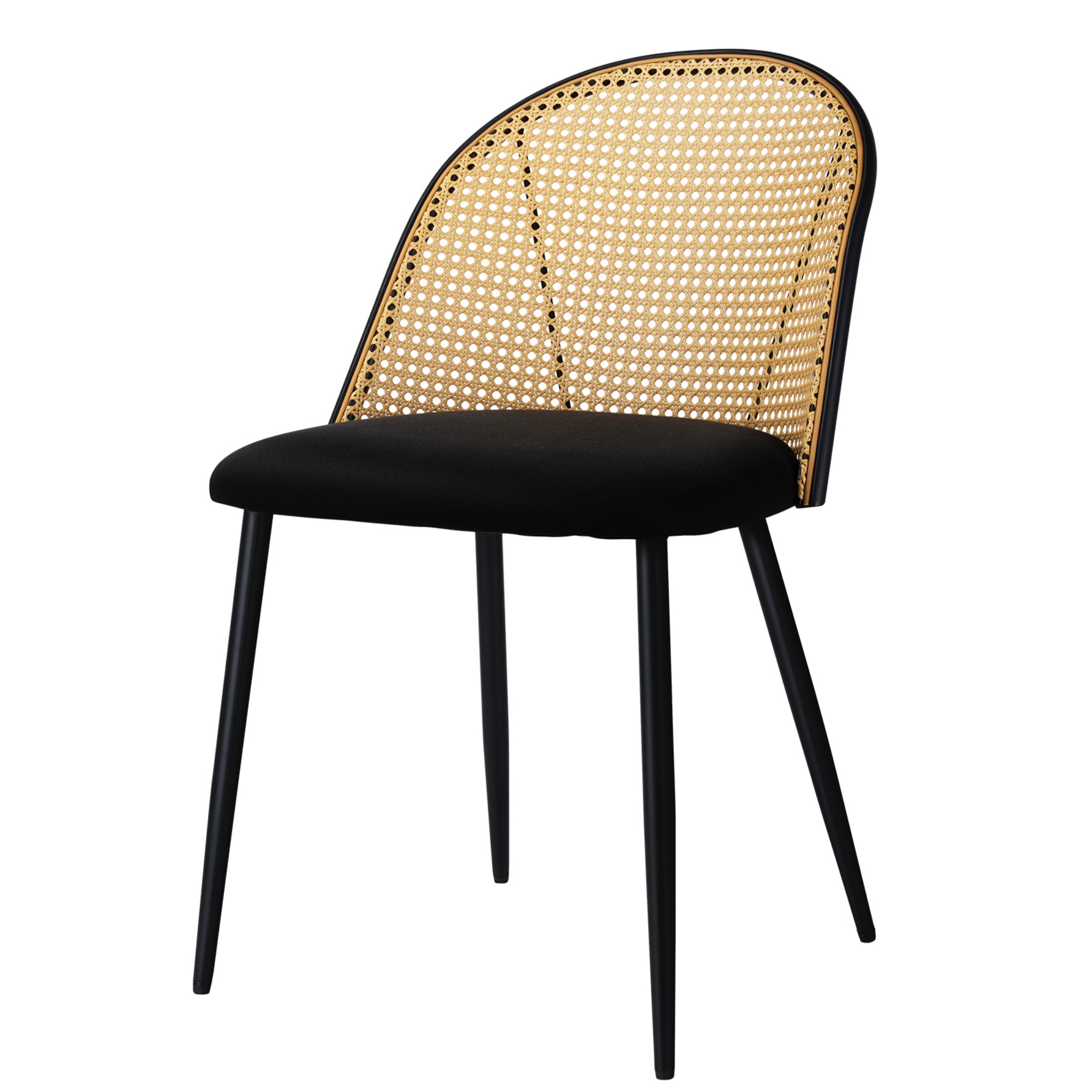 PU Leather Dining Side Chairs Curved Rattan Back Seat Metal Legs Set of 2 Black/White(Natural)