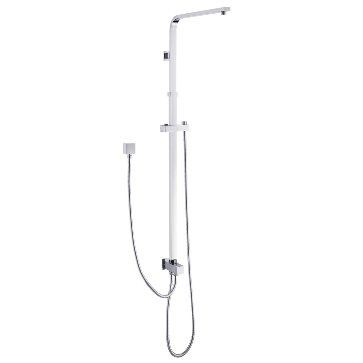 Bathroom Square Twin Shower Rail Body Wall Mounted Adjustable Height Sliding Rail Gooseneck Shower Arm Diverter Chrome/Black