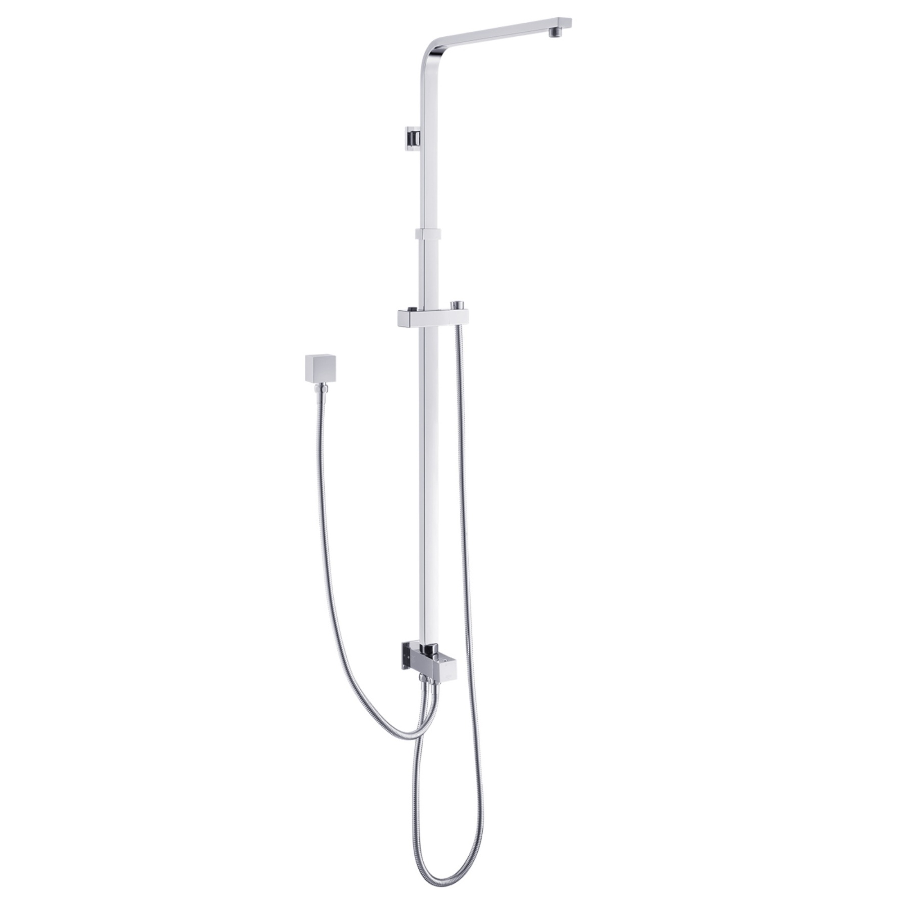 Bathroom Square Twin Shower Rail Body Wall Mounted Adjustable Height Sliding Rail Gooseneck Shower Arm Diverter Chrome/Black