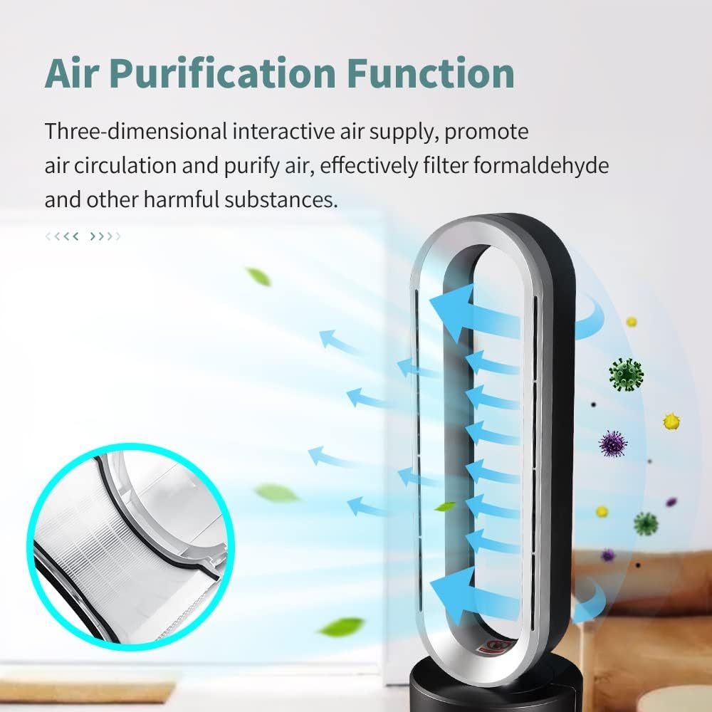 ANGELO Cool Heat Bladeless Pedestal Fan Purifying Air 9H Timer Low DB Any Room