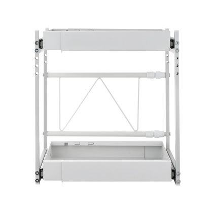 Kitchen Under Sink Cabinet Adjustable Width/Height Organizer Drawer Rack Pull Out Storage Holder Basket Shelf White