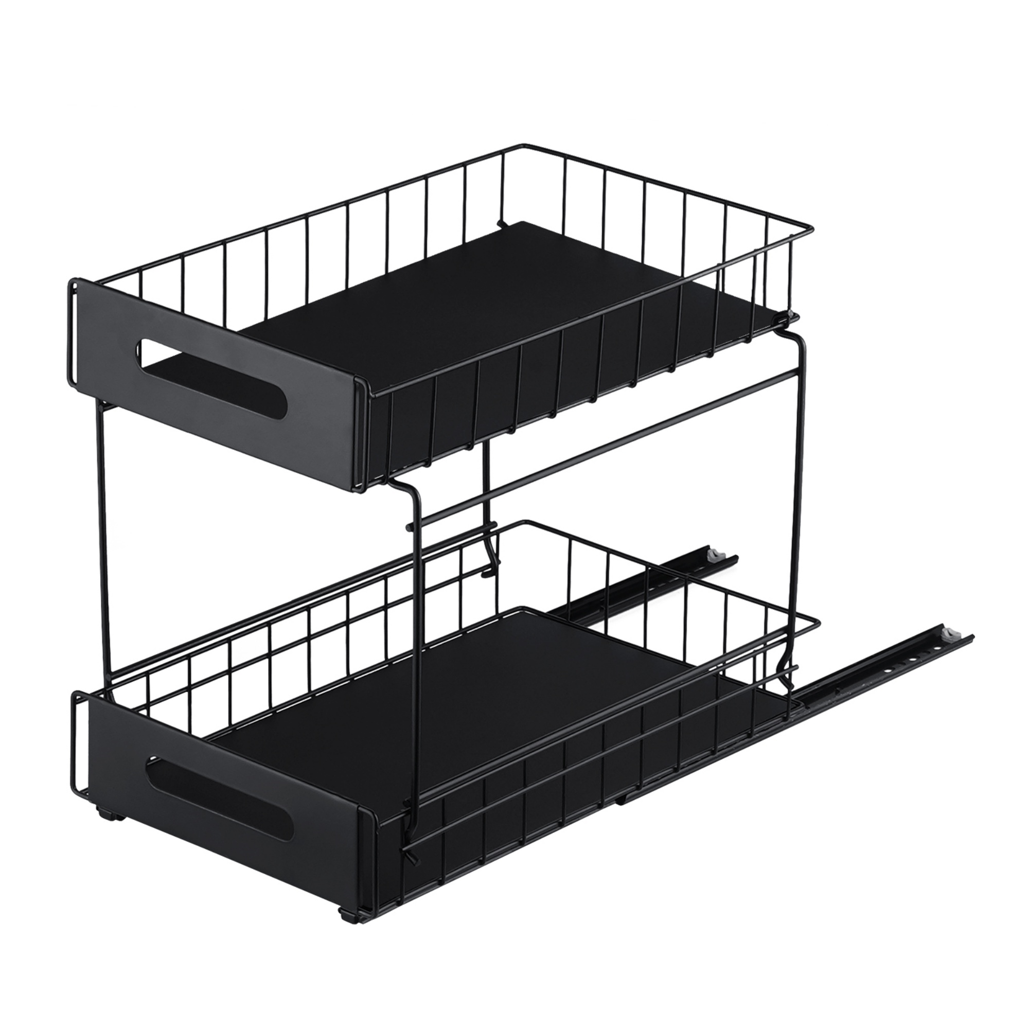 2 Tier Pull-Out Under Sink Organizer Rack Kitchen Bathroom Essentials Storage Pull-Out Cabinet Drawer Black