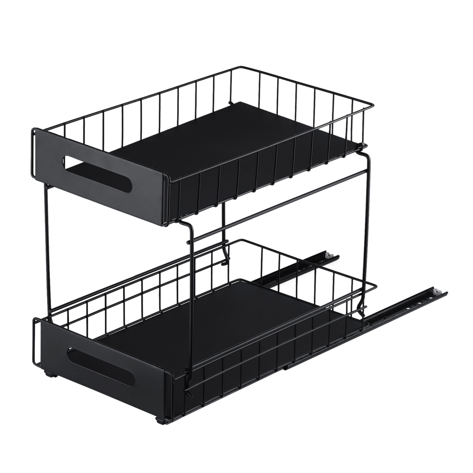 2 Tier Pull-Out Under Sink Organizer Rack Kitchen Bathroom Essentials Storage Pull-Out Cabinet Drawer Black