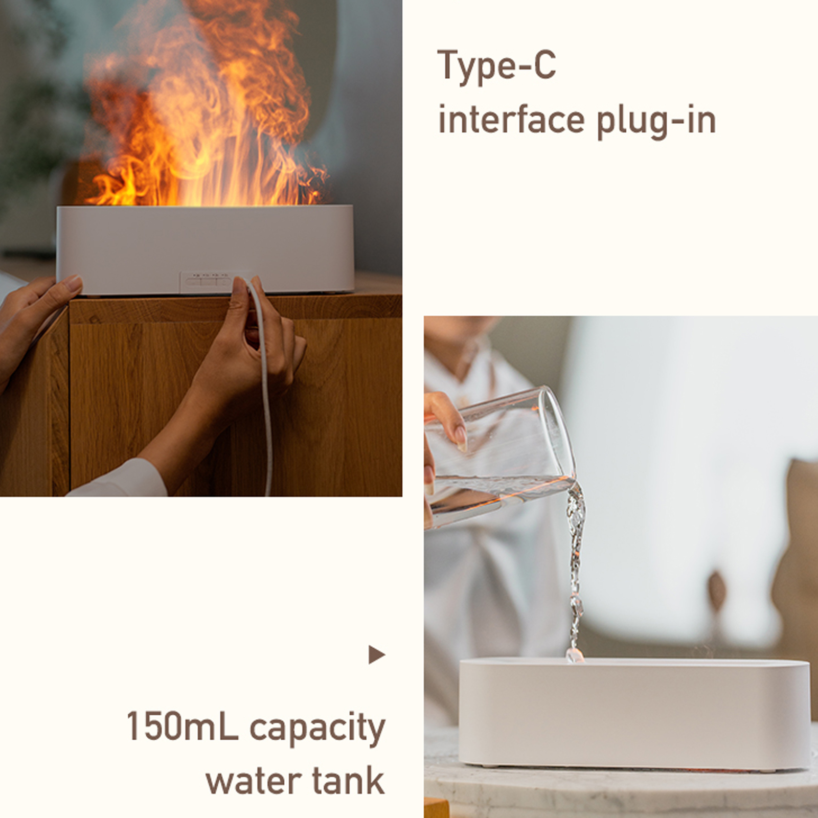 USB Ultrasonic Aroma Air Humidifier Flame Light Purifier Essential Oil Diffuser