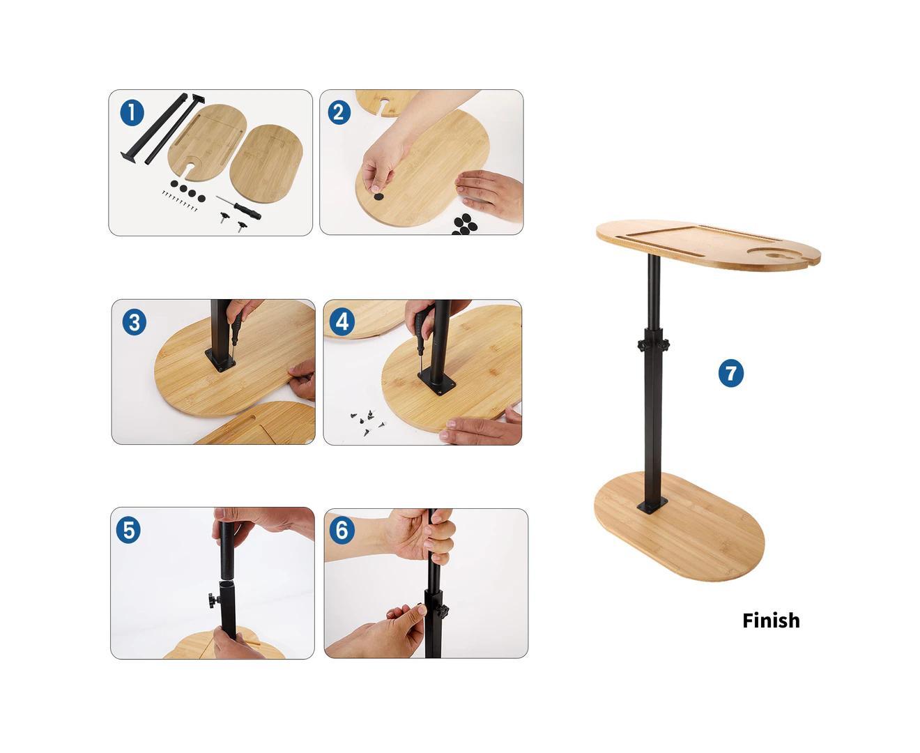 Rotating Bathtub Side Table Tray Stand Bamboo Bath Rack Wine Glass Phone Holder