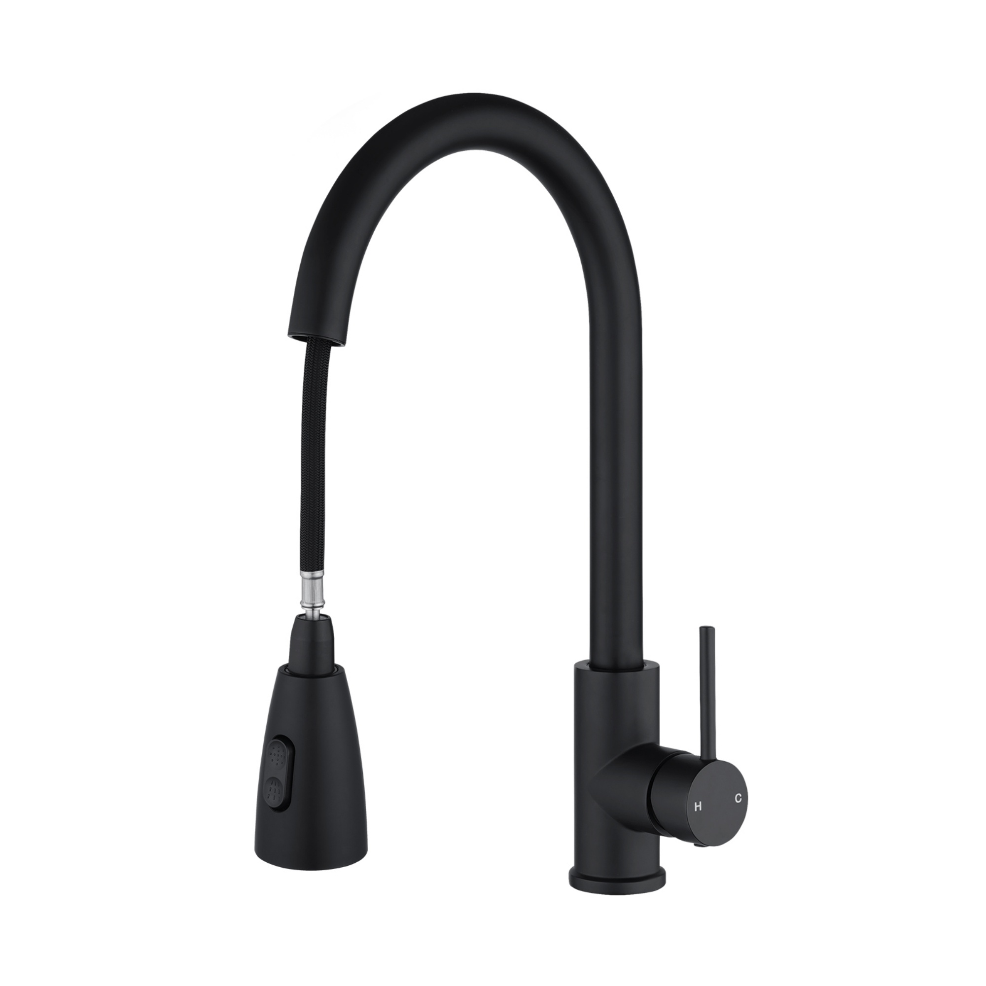 Stainless Steel 2 Function Gooseneck Pull-Out Kitchen Sink Mixer Tap 360° Swivel Laundry Basin Spout Faucet Brushed/Black