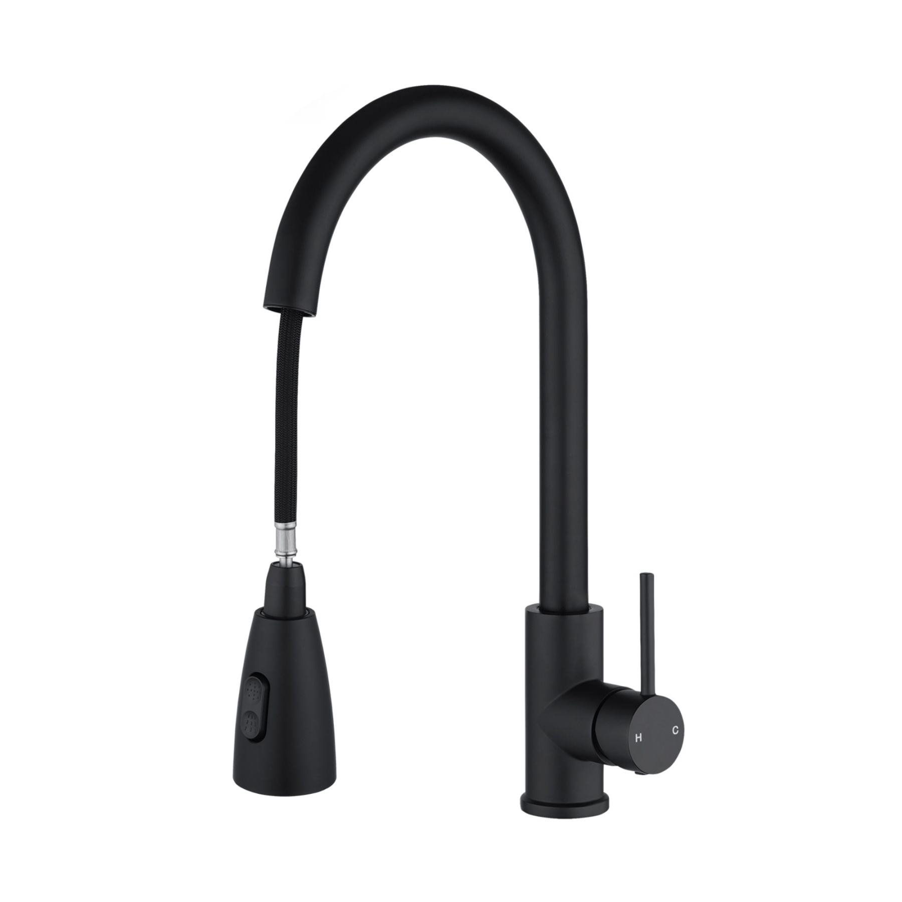 Stainless Steel 2 Function Gooseneck Pull-Out Kitchen Sink Mixer Tap 360° Swivel Laundry Basin Spout Faucet Brushed/Black