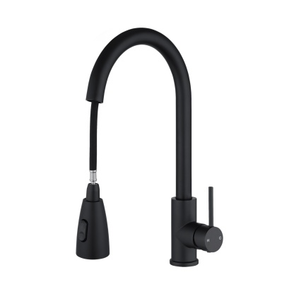 Stainless Steel 2 Function Gooseneck Pull-Out Kitchen Sink Mixer Tap 360° Swivel Laundry Basin Spout Faucet Brushed/Black