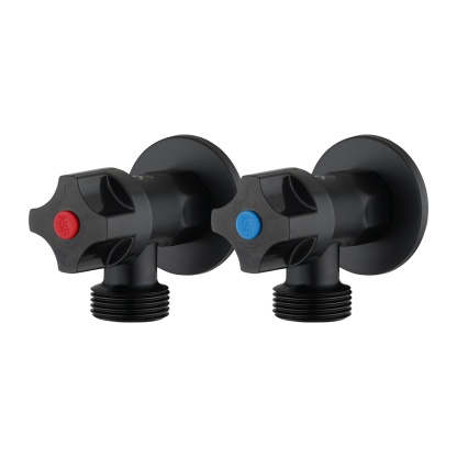 Round Brass Pair Laundry Washing Machine Taps 1/4 Turn Wall Twin Taps Hot and Cold Water Taps Chrome / Black