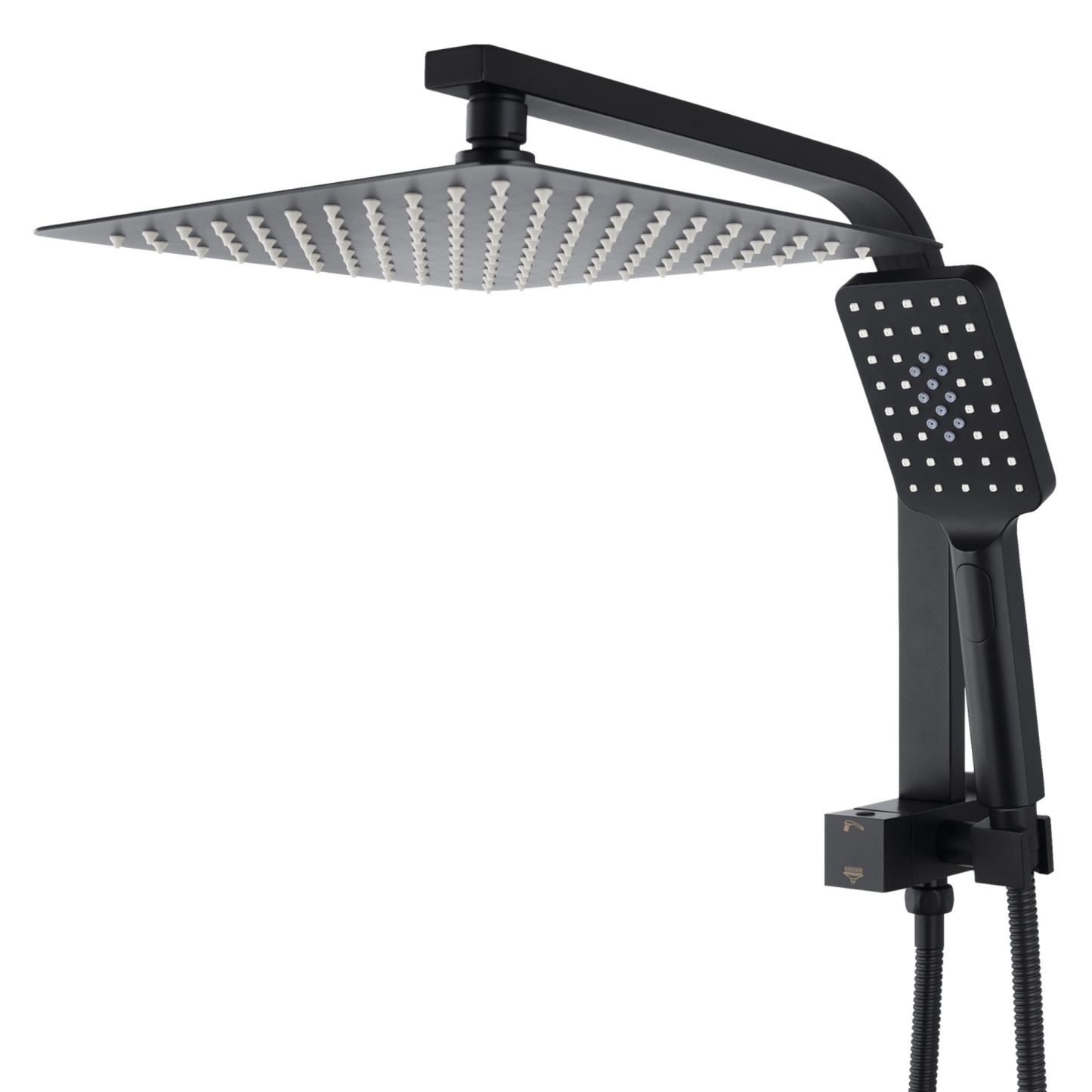 10“ Rectangle Rainfall Twin Shower Set Super Thin Overhead Shower Head 3 Function Hand-held Shower Rose Gooseneck Shower Arm Chrome/Black