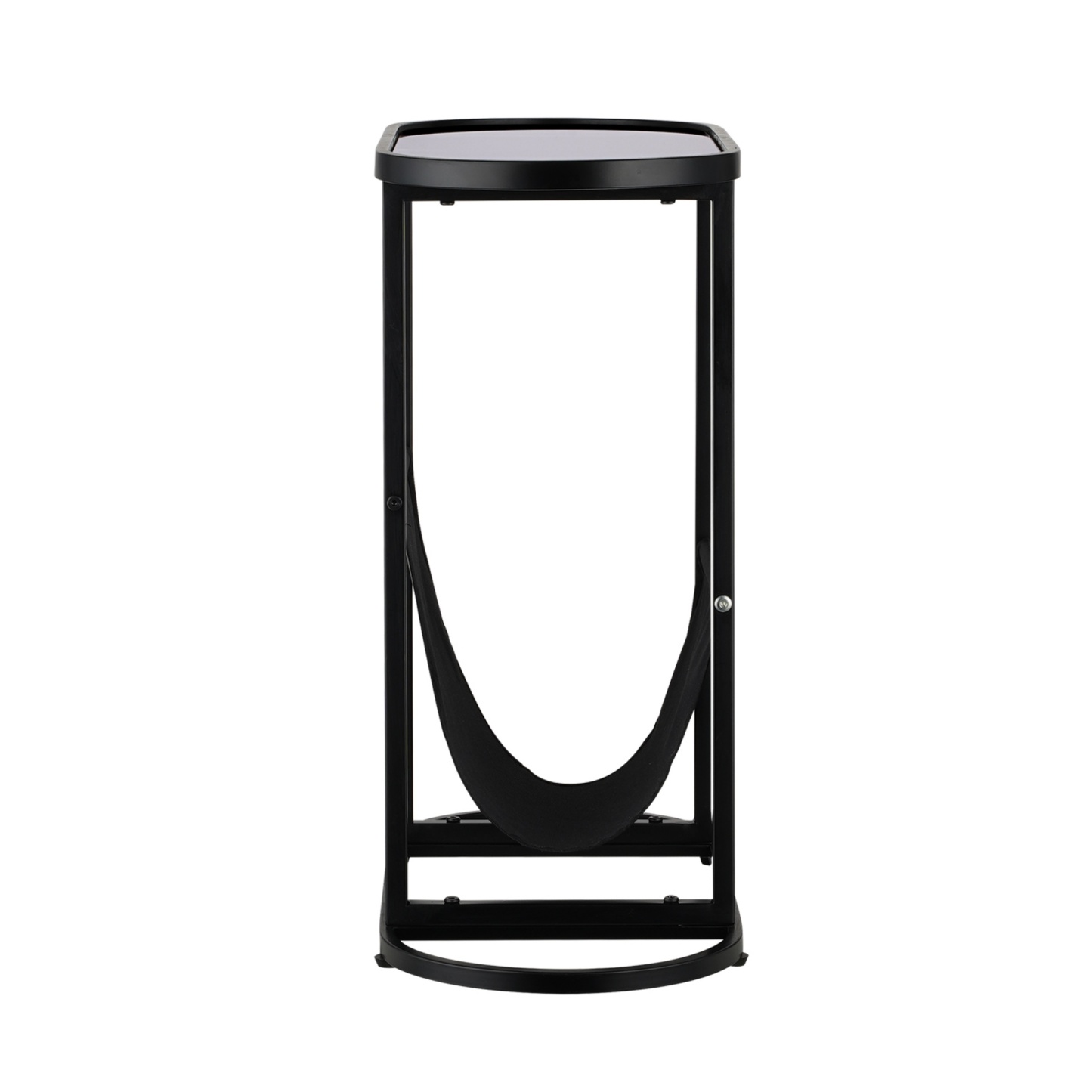 Oval Glass Tabletop Coffee Side Table Bedside Table with Magazine Storage Holder Black