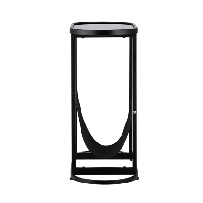 Oval Glass Tabletop Coffee Side Table Bedside Table with Magazine Storage Holder Black