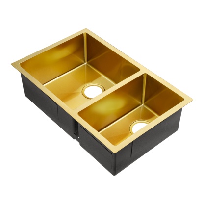 710x450mm Double Bowl Stainless Steel Kitchen Laundry Sink Basin Brushed Yellow Gold/Dark Grey/Silver
