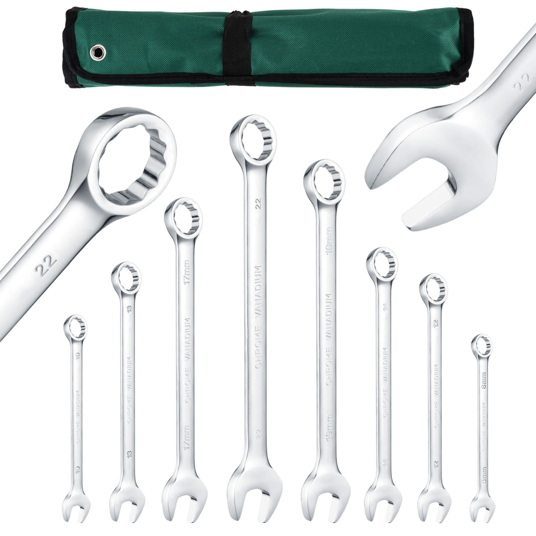 8PCs Ratchet Gear Spanner Set Combination Ring Open End Wrench Hand Tool Kit 