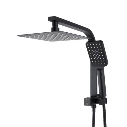 Bathroom 8“ Rectangle Rain Twin Shower Set Super Thin Overhead Shower Head 3 Function Hand-held Shower Rose Gooseneck Shower Arm Chrome/Black