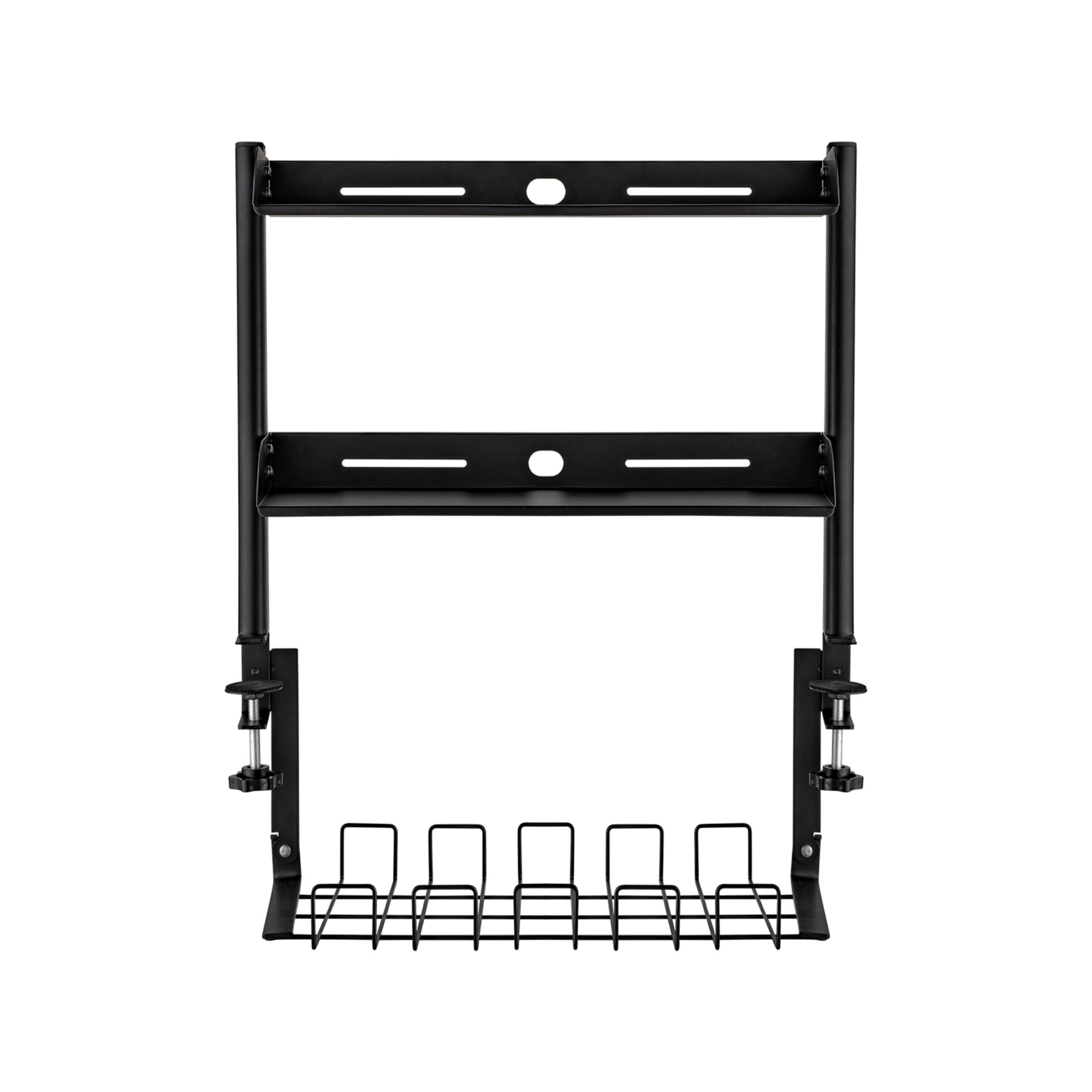 Clamp-on Cable Management Tray Desk Shelf Rack Under Desk Cable Holder Organizer Storage Rack Black