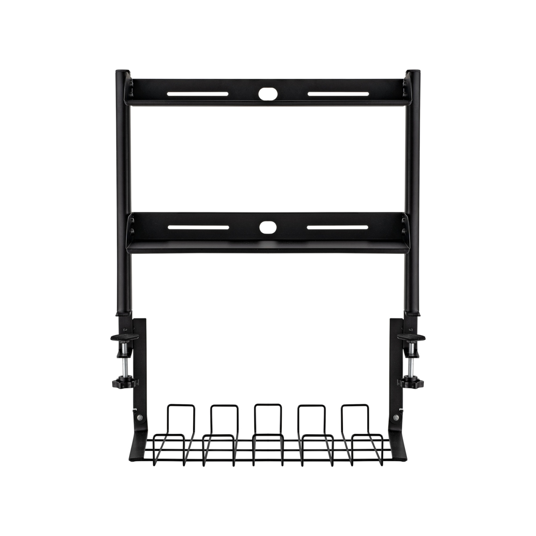 Clamp-on Cable Management Tray Desk Shelf Rack Under Desk Cable Holder Organizer Storage Rack Black