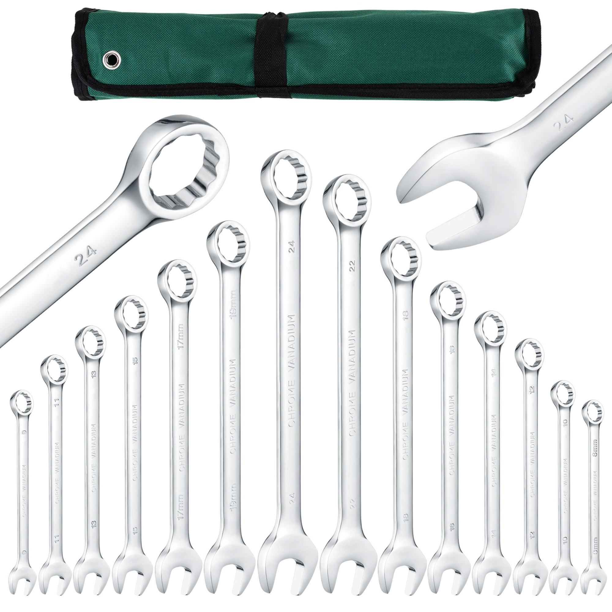 14PCs Dual Purpose Spanner Set Combination Ring Open End Wrench Hand Tool Kit