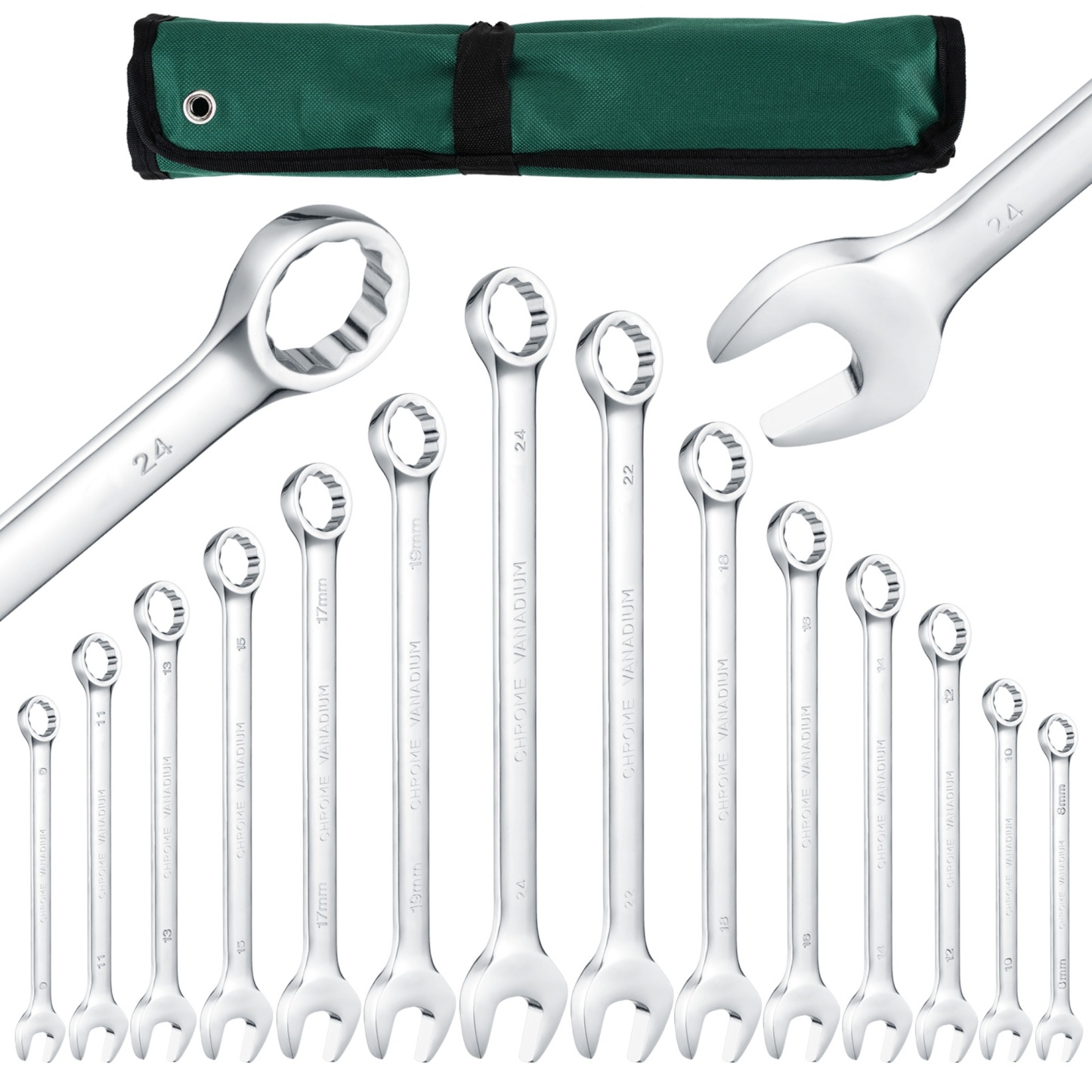 14PCs Dual Purpose Spanner Set Combination Ring Open End Wrench Hand Tool Kit