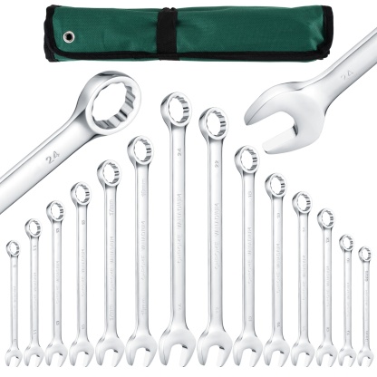 14PCs Dual Purpose Spanner Set Combination Ring Open End Wrench Hand Tool Kit