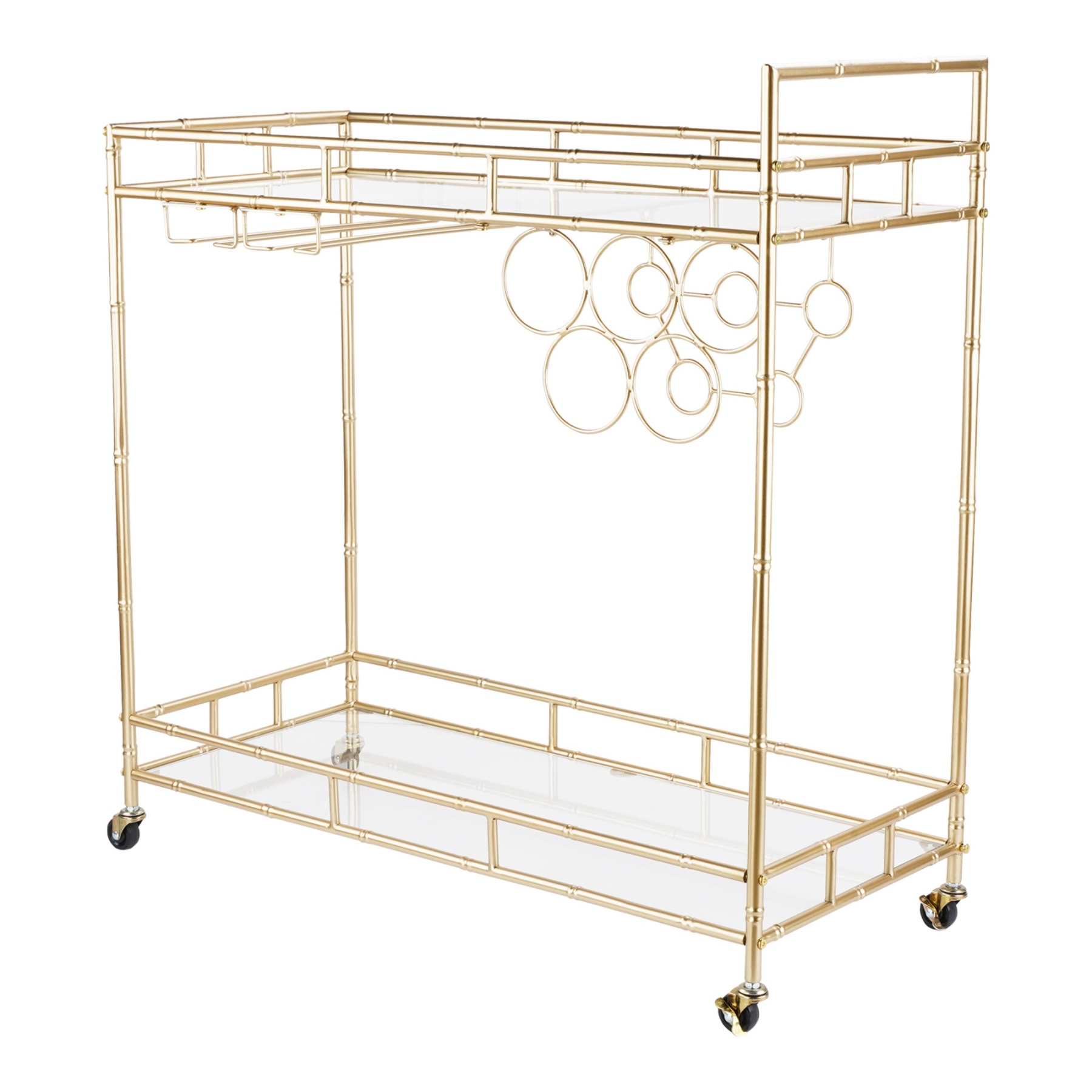 2 Tier Kitchen Island Food Fruit Serving Trolley Rolling Wine Bear Drinks Holder Bar Cart Glass Tabletop