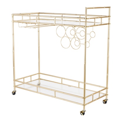 2 Tier Kitchen Island Food Fruit Serving Trolley Rolling Wine Bear Drinks Holder Bar Cart Glass Tabletop