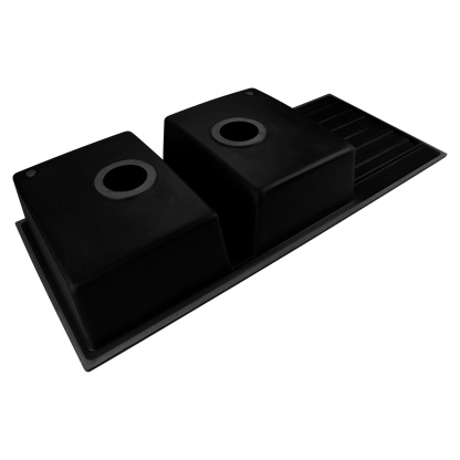 1160mm Granite Quartz Stone Kitchen Sink Double Bowls Drainboard Drainer Under/Top-Mount Black/White