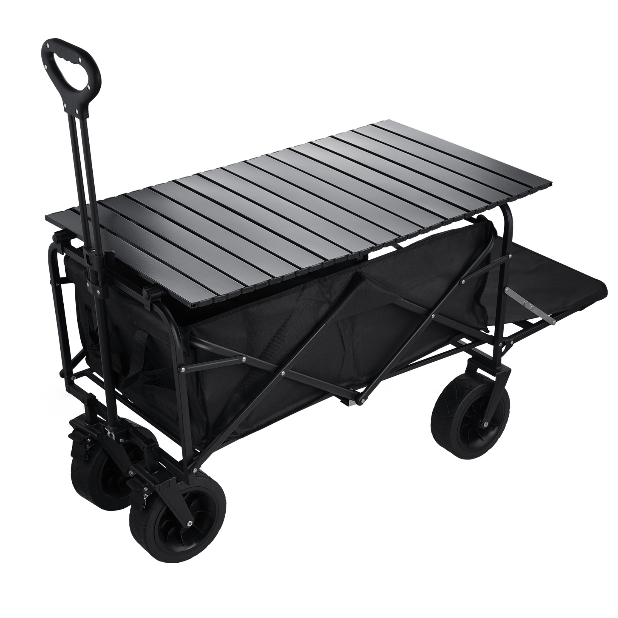 Outdoor Foldable Wagon Cart Extended Beach Garden Trolley Tabletop Lockable Wheels