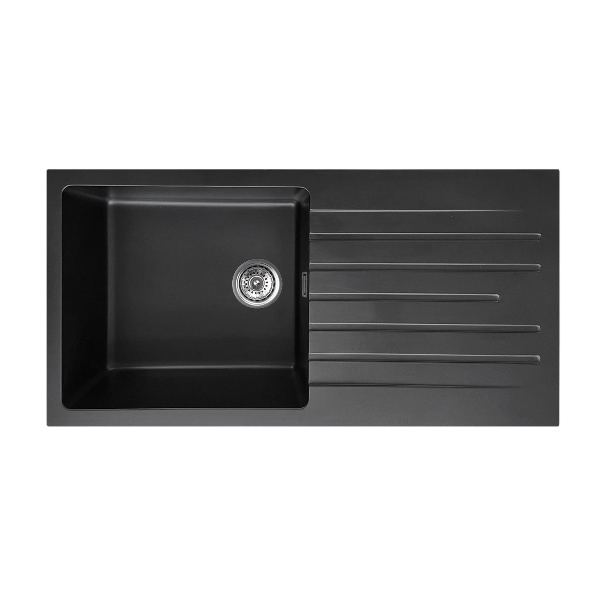 1000mm Granite Stone Single Bowl Kitchen Basin Sink Drainer Board Under/Top Mount Metallic Black/Metallic White