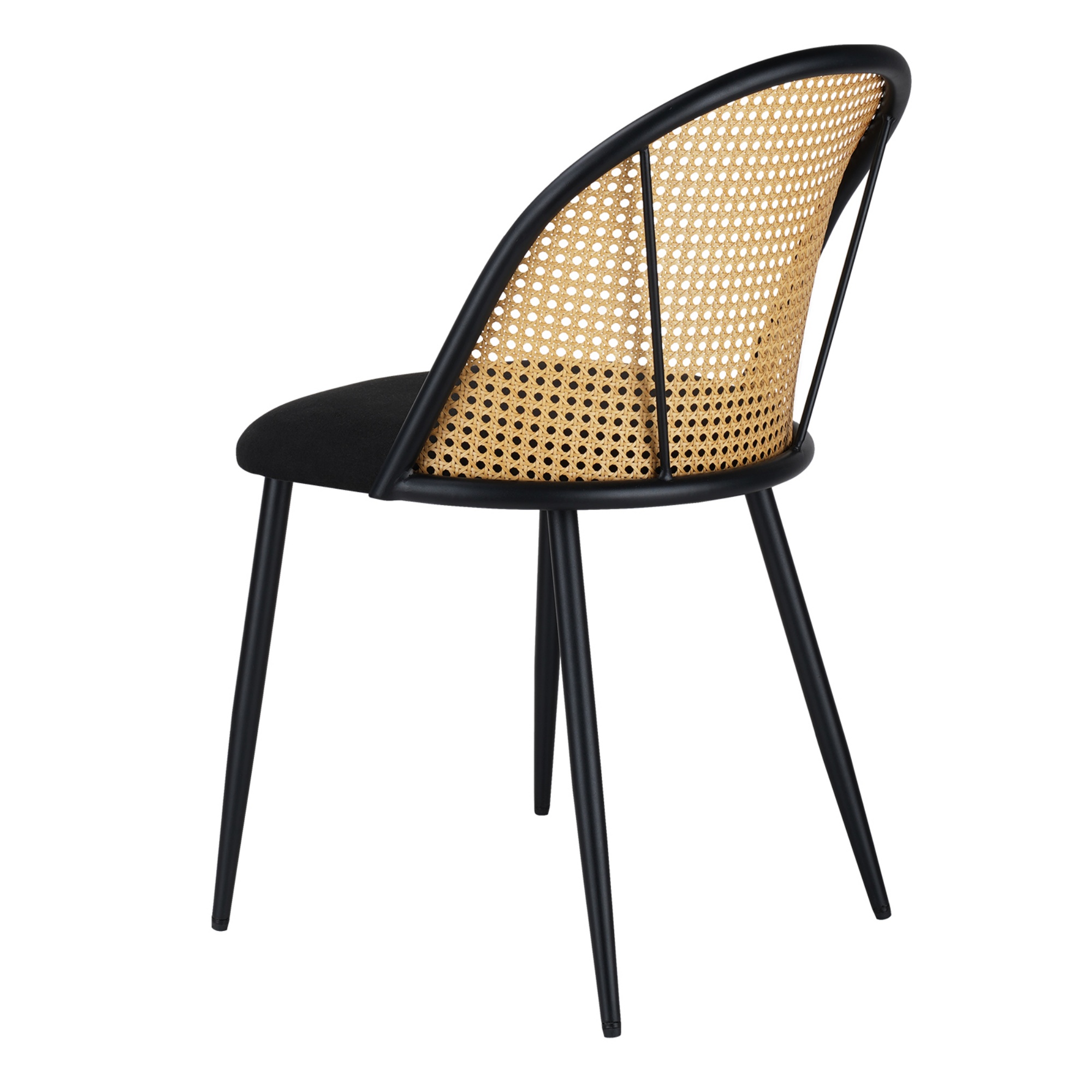 PU Leather Dining Side Chairs Curved Rattan Back Seat Metal Legs Set of 2 Black/White(Natural)