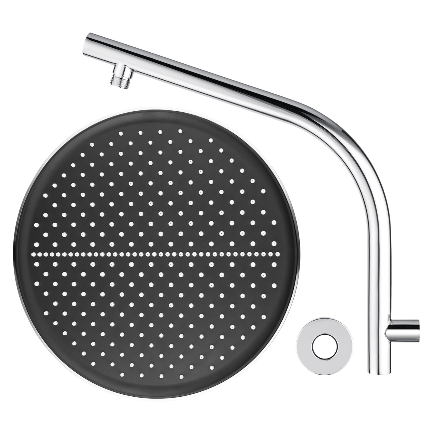 13'' Round Bath Shower Head Set Bathroom Swivel Overhead Shower Head Gooseneck Wall Shower Arm Chrome/Black