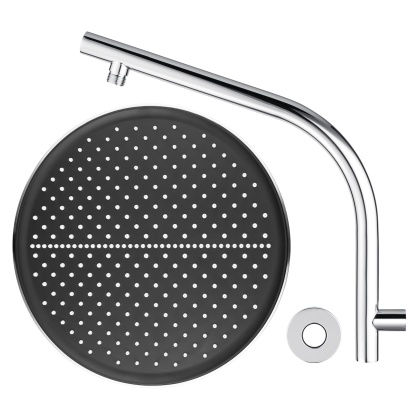 13'' Round Bath Shower Head Set Bathroom Swivel Overhead Shower Head Gooseneck Wall Shower Arm Chrome/Black