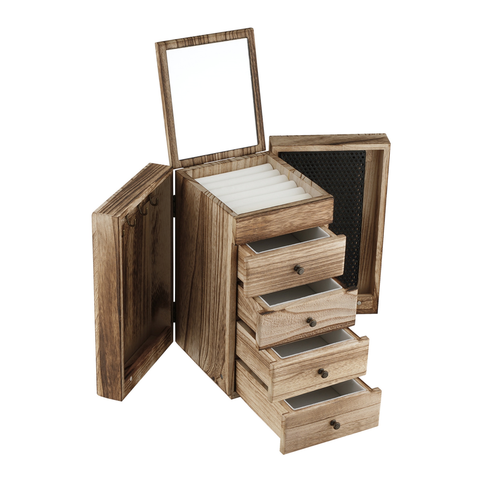 Large Capacity Wooden Jewellery Storage Box Rings Holder Necklaces Earrings Organizer Cabinet