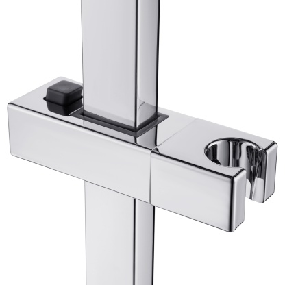 Bathroom Square Twin Shower Rail Body Wall Mounted Adjustable Height Sliding Rail Gooseneck Shower Arm Diverter Chrome/Black