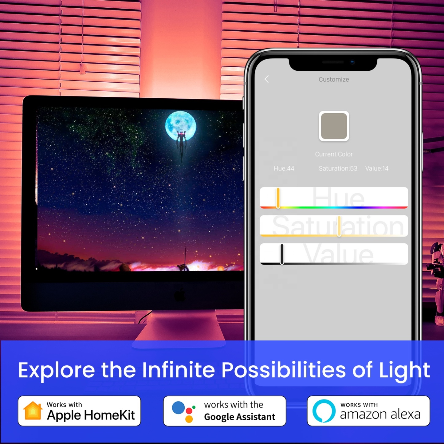 2M LifeSmart Smart Remote Control LED Strip Lights Color Change Tape Light Siri Homekit App Voice Control