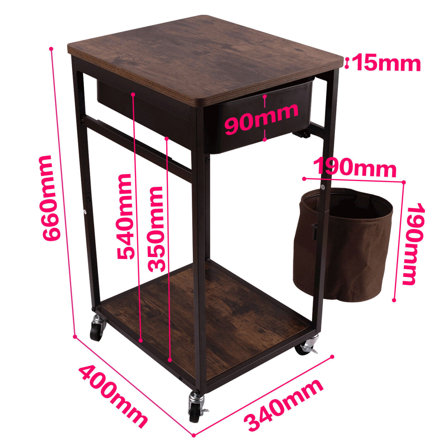 Sliding Drawer Trolley Cart Wheels Kitchen Storage Rack Shelf Corner Food Organiser