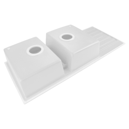 1160mm Granite Quartz Stone Kitchen Sink Double Bowls Drainboard Drainer Under/Top-Mount Black/White