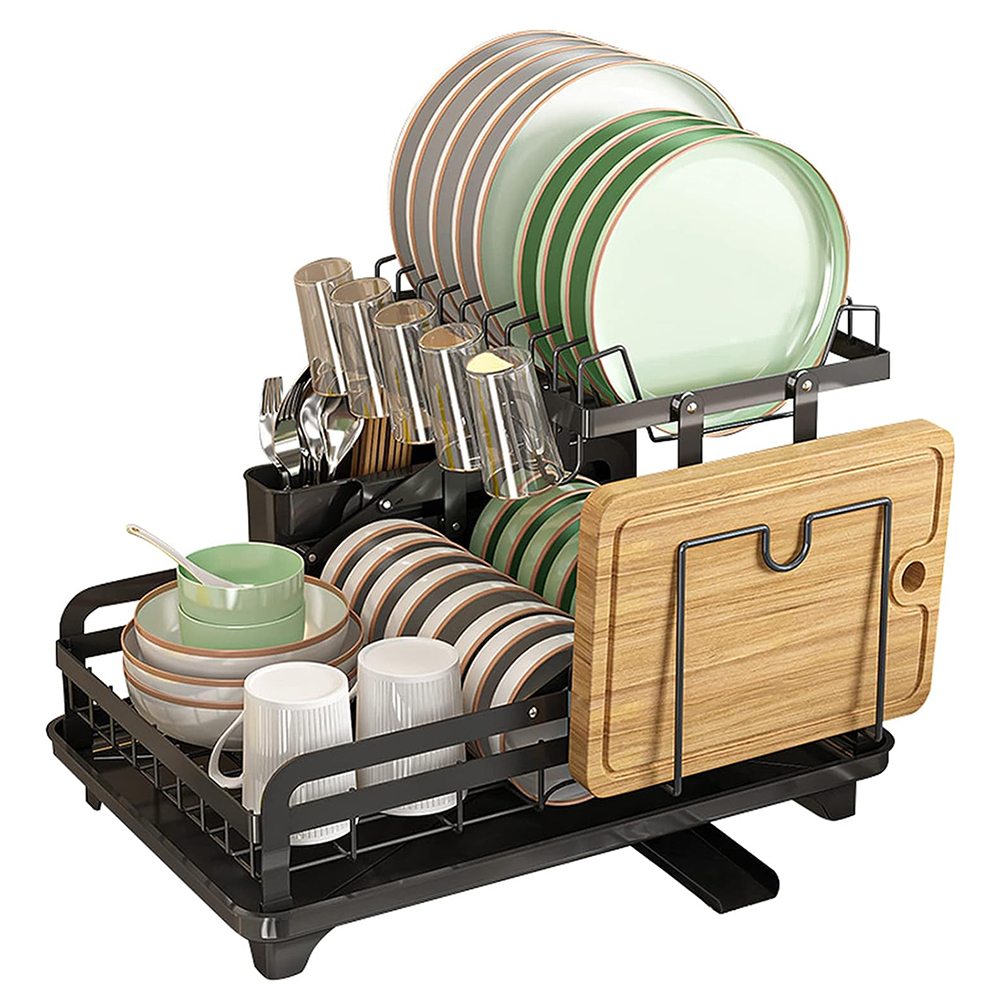 2 Tiers Dish Bowl Storage Rack Over Sink Drainer Kitchen Plate Cup Drying Holder