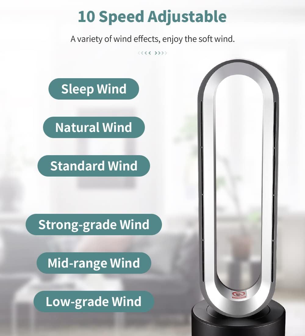 ANGELO Cool Heat Bladeless Pedestal Fan Purifying Air 9H Timer Low DB Any Room