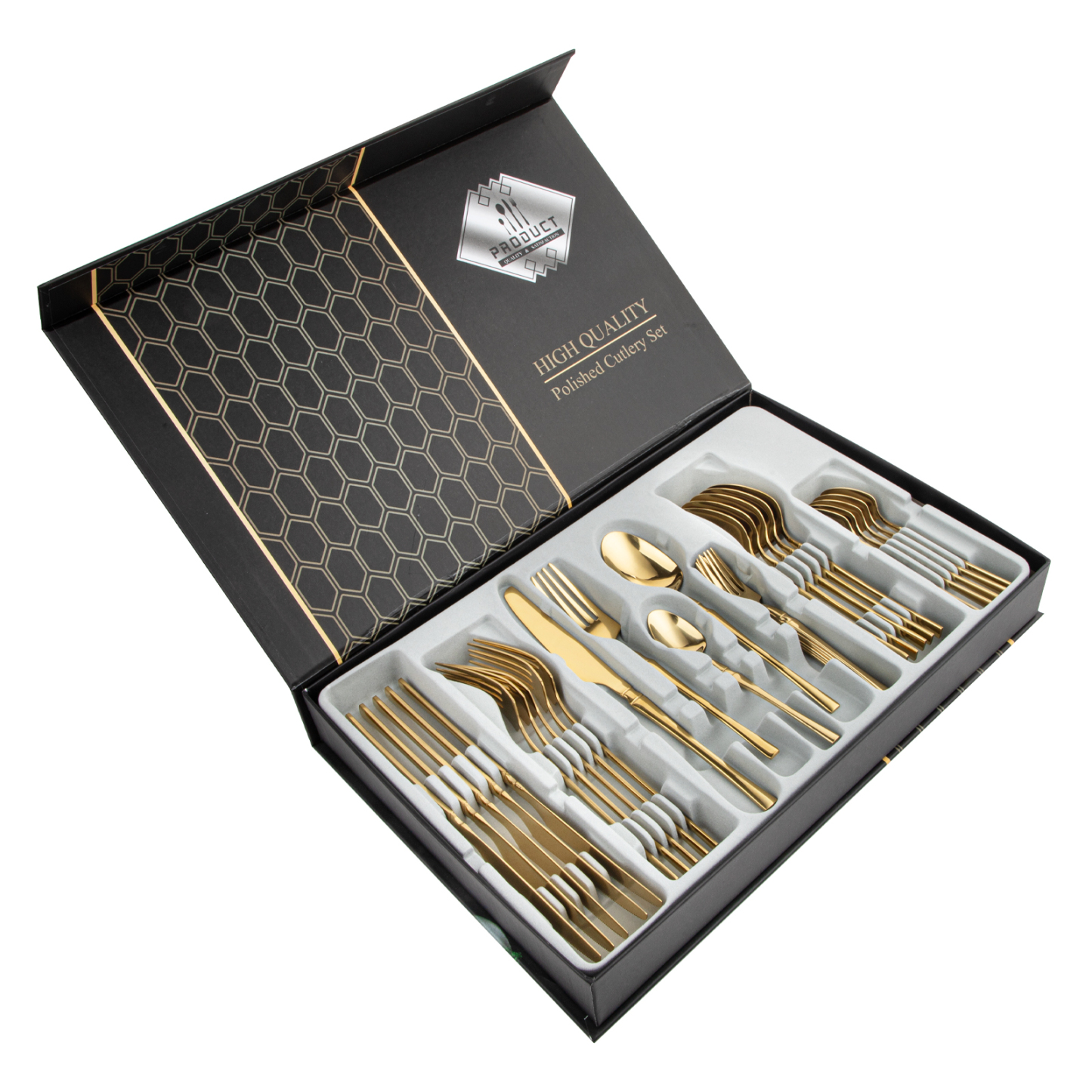 Cutlery Set Stainless Steel 30PCS Knife Dinner Salad Fork Tea Spoon Gold