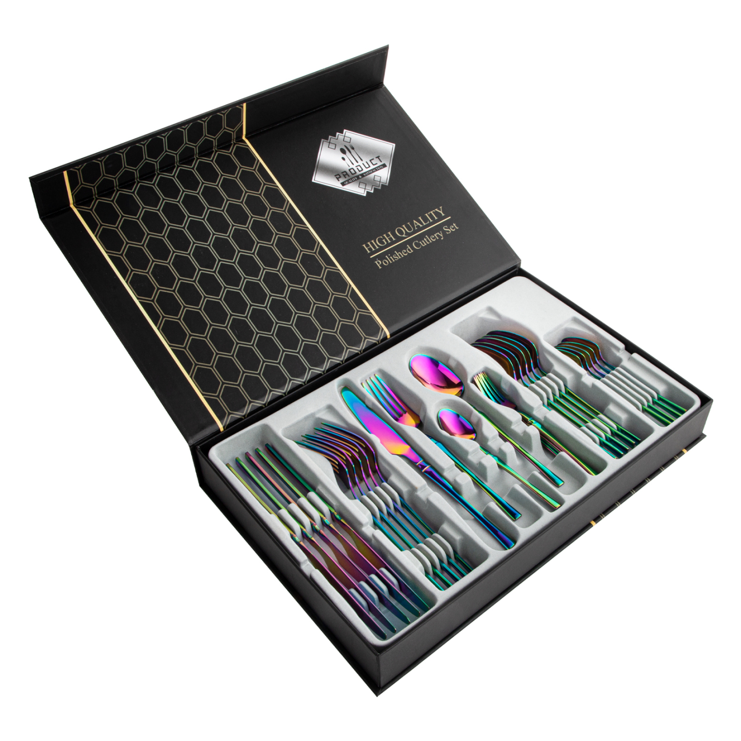 30PCs Stainless Steel Cutlery Set Rainbow Dinner Tableware Knife Fork Spoon