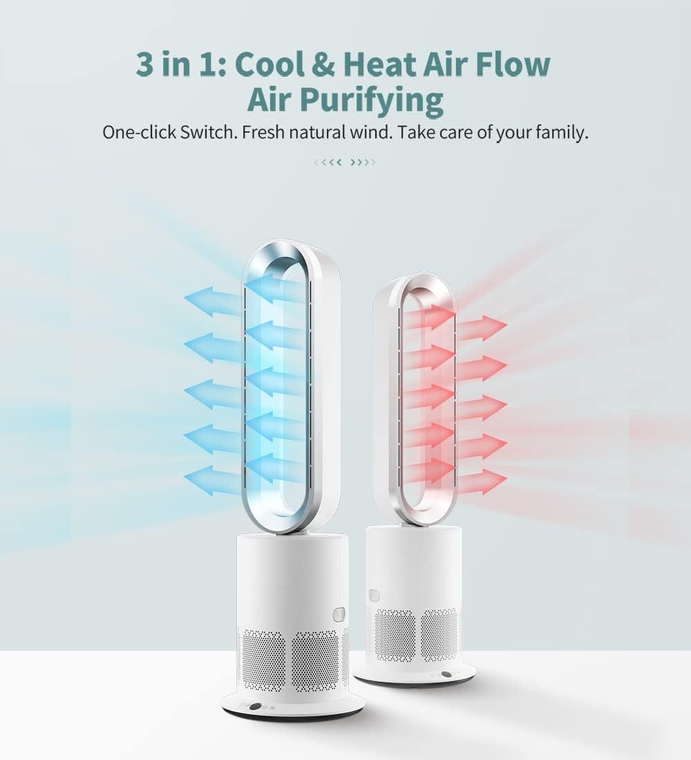 Angelo 3 in 1 Bladeless Heat Fan, Tower Fan & Heater Combo with HEPA Filter Air Purification, Remote Control, Timer, Oscillating, Air Circulator for Bedrooms Office Home SAA Approved 